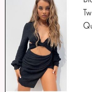 black, long sleeve, cut out, twist textured dress. - so cute & different!